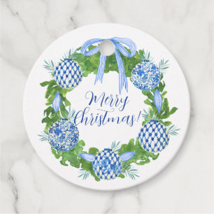 Chinoiserie Christmas Wreath, Grandmillenial  Favour Tags