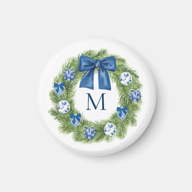 Chinoiserie Christmas Wreath Monogram   Magnet (Front)