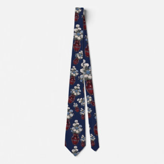 Chinoiserie Chrysathemums Vases Navy Blue Tie
