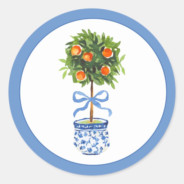 Chinoiserie Citrus Topiary Classic Round Sticker (Front)