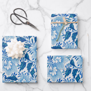 Chinoiserie Classic Asian Floral White Blue Wrapping Paper Sheet