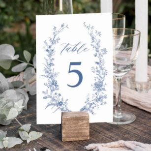 Chinoiserie Classic Blue Floral Wedding Table Number