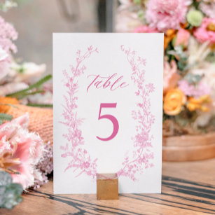 Chinoiserie Classic Pink Floral Wedding Table Number