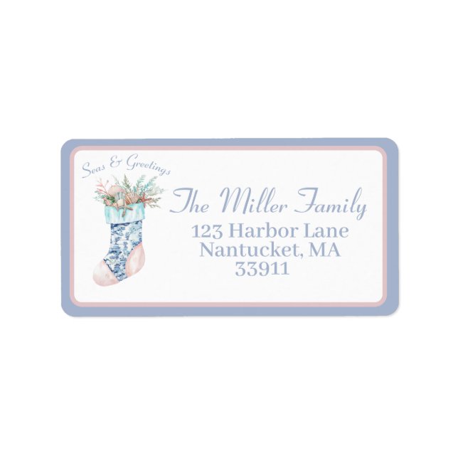 Chinoiserie Coastal stocking Return Address Label (Front)