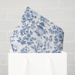 Chinoiserie Crane Decoupage Blue Tissue Paper