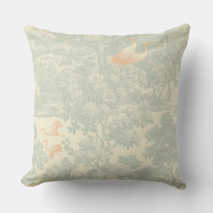 Chinoiserie Crane Toile Botanical Asian Garden Cushion