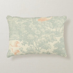 Chinoiserie Crane Toile Botanical Asian Garden Decorative Cushion