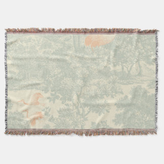 Chinoiserie Crane Toile Botanical Asian Garden Throw Blanket