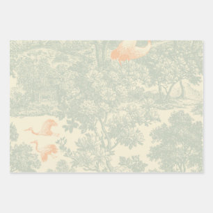 Chinoiserie Crane Toile Botanical Asian Garden Wrapping Paper Sheet