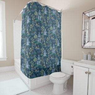 Chinoiserie Dark Blue Shower Curtain