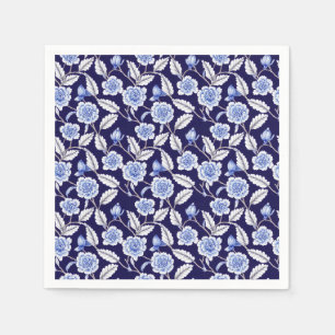 Chinoiserie Delft Blue Floral Porcelain Pattern Napkin