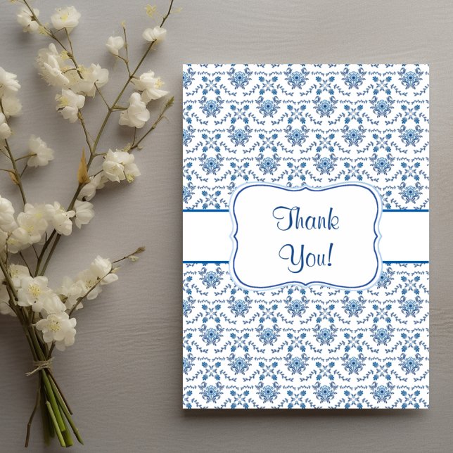 Chinoiserie Delft Blue Pattern•Custom Wedding Thank You Card (Creator Uploaded)