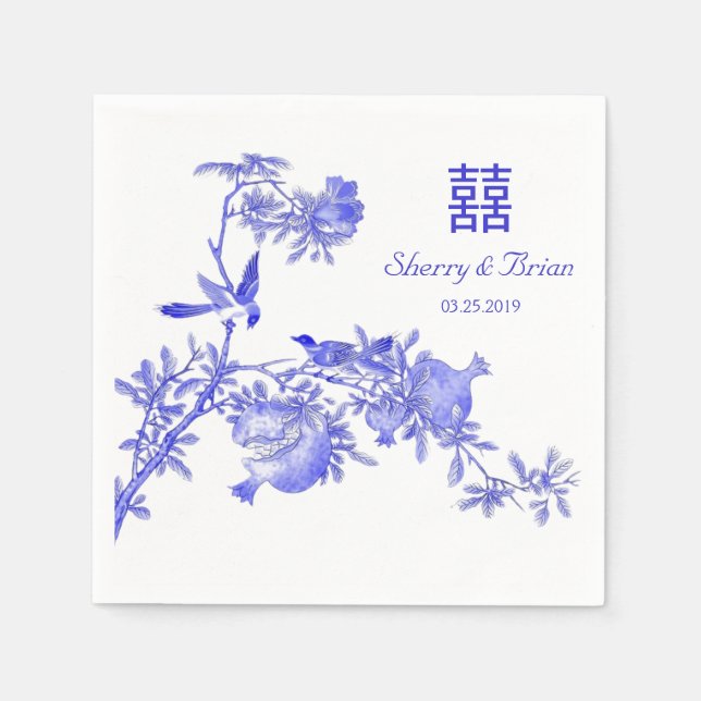 Chinoiserie Double Happiness Chinese Wedding Napkin (Front)
