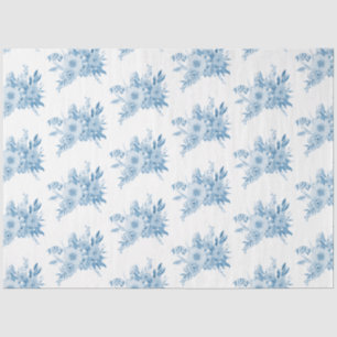 Chinoiserie Dusty Blue and White Floral Vintage Tissue Paper