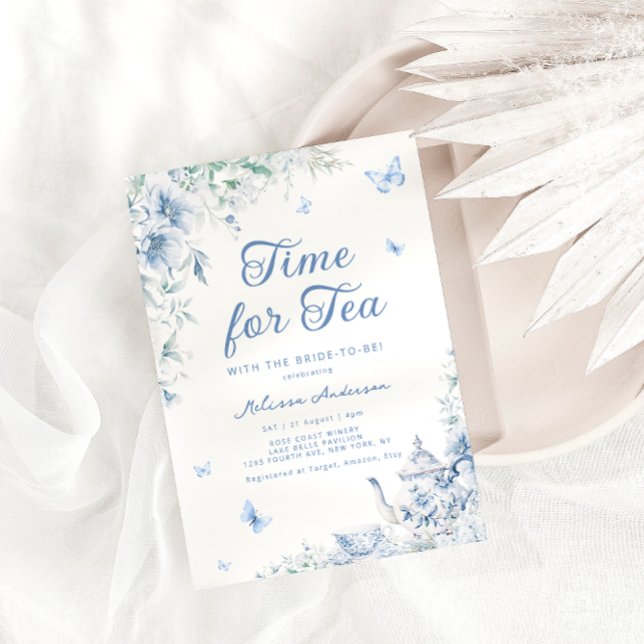 Chinoiserie Dusty Blue Botanical Bridal Tea Shower Invitation (Creator Uploaded)