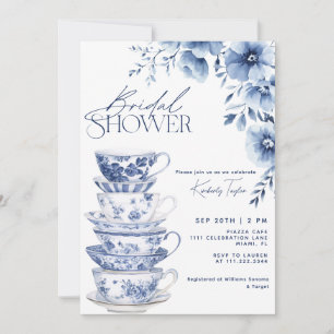 Chinoiserie Dusty Blue Floral Bridal Shower Invitation
