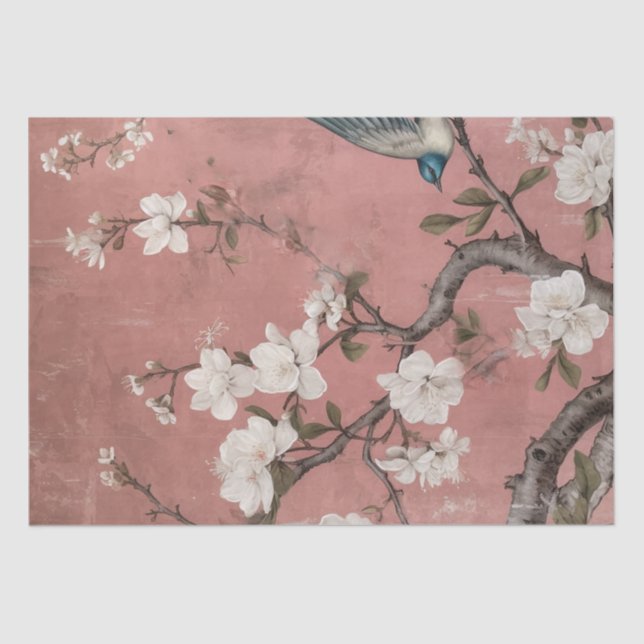 Chinoiserie Dusty Pink Cherry Blossom Background Tissue Paper (Front)