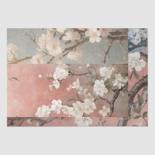 Chinoiserie Dusty Pinks & Blues Collage Tissue Paper (Front)