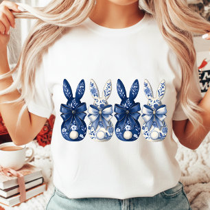 Chinoiserie Easter Bunny Blue White Floral Pascha Tri-Blend Shirt