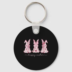 Chinoiserie Easter Bunny Pink Bow Coquette Cute Mo Key Ring