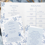 Chinoiserie Elegant Blue Floral Wedding Program Invitation<br><div class="desc">Chinoiserie wedding program with elegant blue and white vintage botanical design. This folded program card is fully editable and includes your order of service, wedding day timeline, wedding party names and a word of thanks. Delicate and romantic floral, with branches of roses and birds of nature and a colour palette...</div>