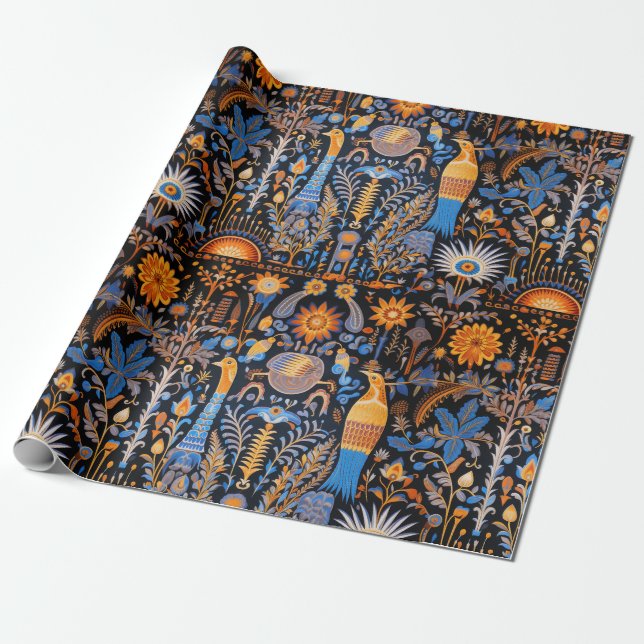 Chinoiserie Exotic Birds Botanical Pattern (10) Wrapping Paper (Unrolled)
