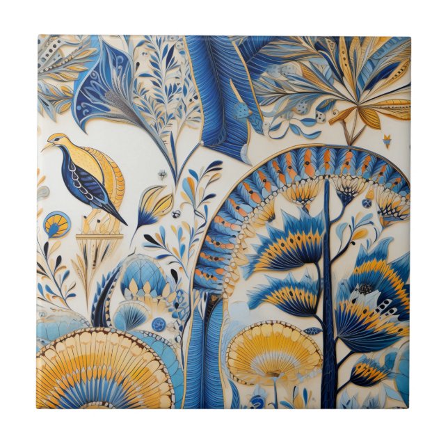 Chinoiserie Exotic Birds Botanical Pattern (4) Tile (Front)