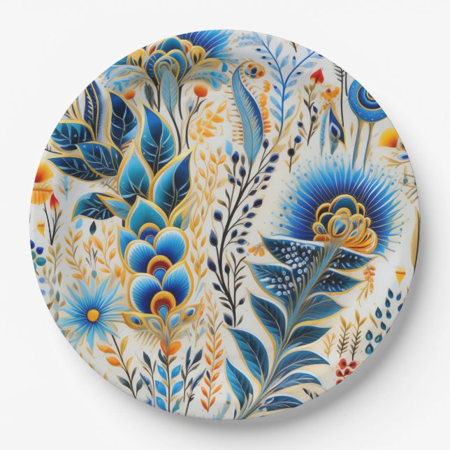 Chinoiserie Exotic Birds Botanical Pattern (5) Paper Plate (Front)