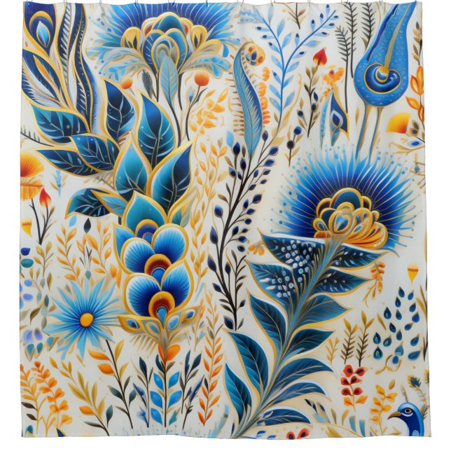 Chinoiserie Exotic Birds Botanical Pattern (5) Shower Curtain (Front)