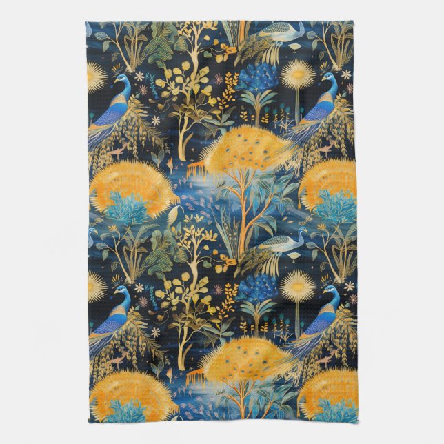 Chinoiserie Exotic Birds Botanical Pattern (5) Tea Towel (Vertical)