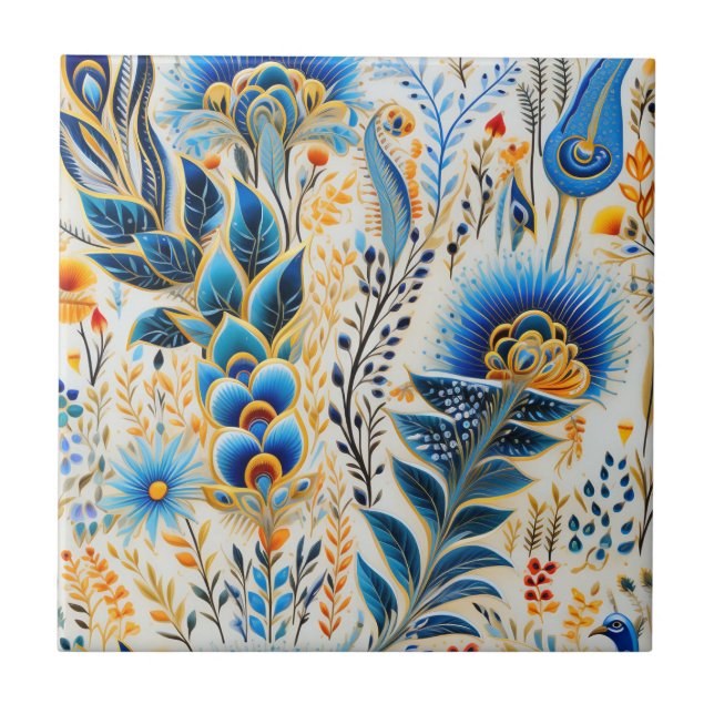Chinoiserie Exotic Birds Botanical Pattern (5) Tile (Front)
