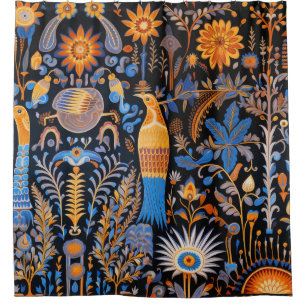 Chinoiserie Exotic Birds Botanical Pattern (6) Shower Curtain