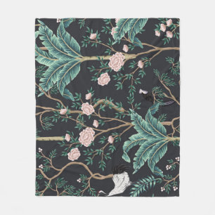 Chinoiserie Exotic Birds: Vintage Banana Tree Wall Fleece Blanket