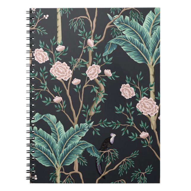 Chinoiserie Exotic Birds: Vintage Banana Tree Wall Notebook (Front)