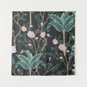 Chinoiserie Exotic Birds: Vintage Banana Tree Wall Tapestry