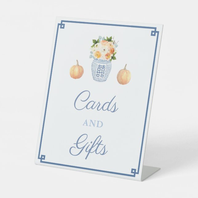 Chinoiserie Fall Flowers Cards And Gifts Wedding Pedestal Sign (Front)