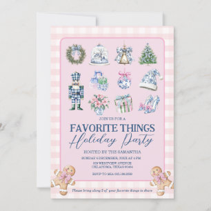 Chinoiserie Favorite Things Gingham Holidays Party Invitation