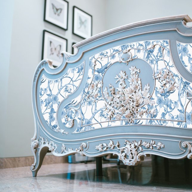 Chinoiserie Floral Bird Dusty Blue White Decoupage Tissue Paper (Creator Uploaded)