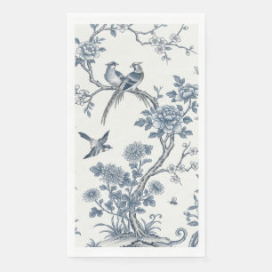 Chinoiserie Floral Bird Dusty Blue & White Napkin