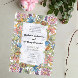 Chinoiserie Floral Bird Garden  Colourful Wedding Invitation