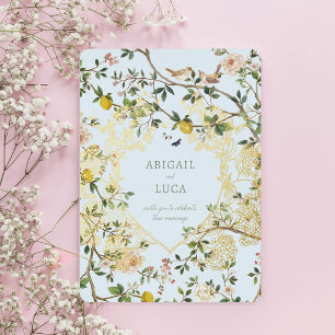 Chinoiserie Floral Birds Wedding Foil Invitation