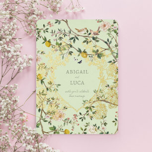 Chinoiserie Floral Birds Wedding Foil Invitation