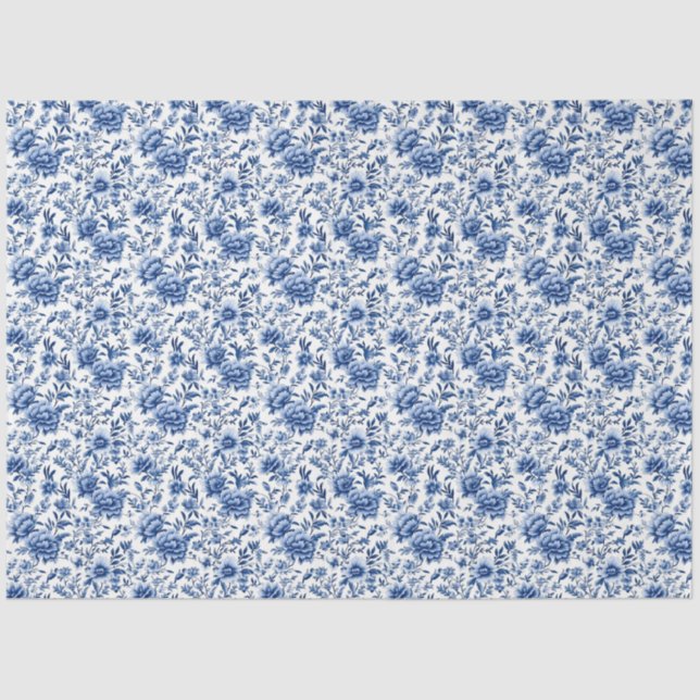 Chinoiserie Floral Blue and White Decoupage Tissue Paper (Front)