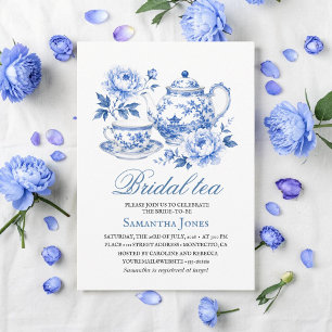 Chinoiserie Floral Blue Tea Pot Bridal Shower  Invitation