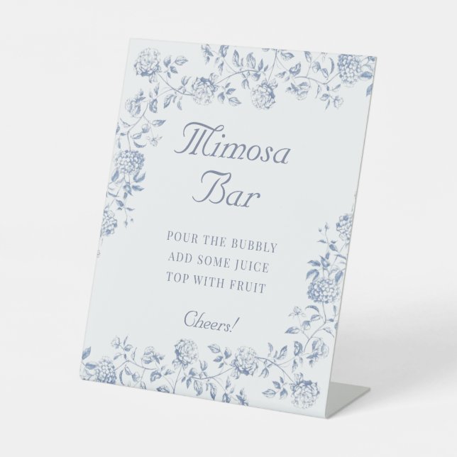 Chinoiserie Floral Bridal Shower Mimosa Bar Pedestal Sign (Front)