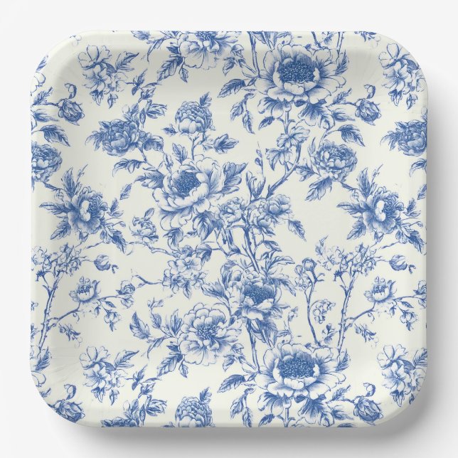 Chinoiserie Floral Flowers Birthday Shower Wedding Paper Plate (Front)