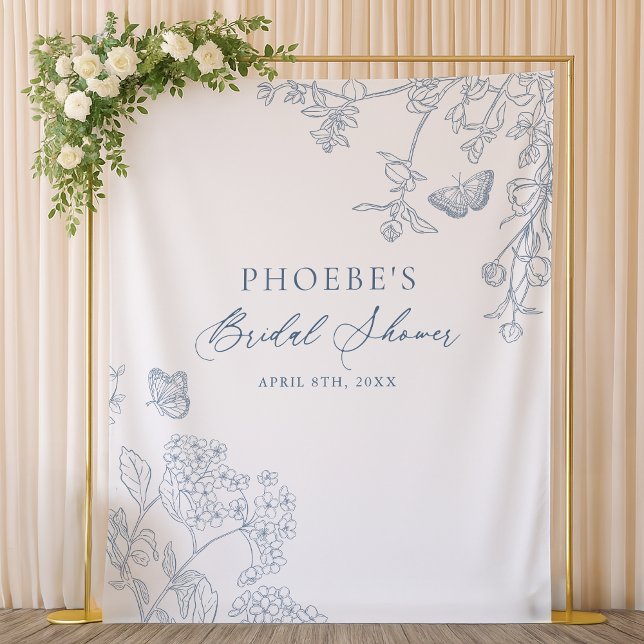 Chinoiserie Floral French Blue Bridal Backdrop Tapestry (Creator Uploaded)
