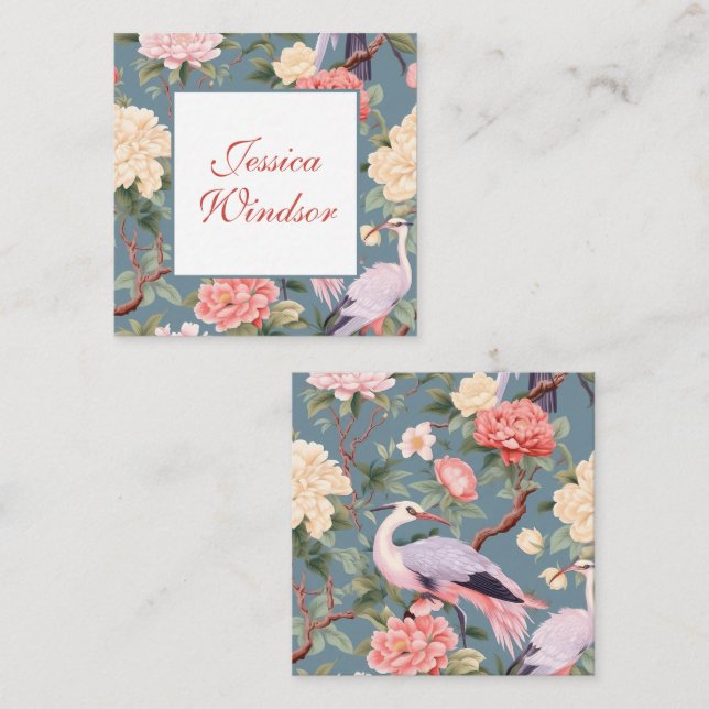 Chinoiserie Floral Jade Egret Gift Enclosure Card (Front/Back)