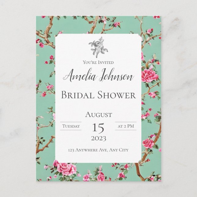 Chinoiserie Floral Postcard Invitation (Front)