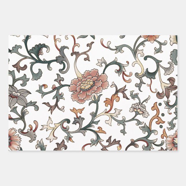 Chinoiserie floral  seamless pattern  wrapping paper sheet (Front)